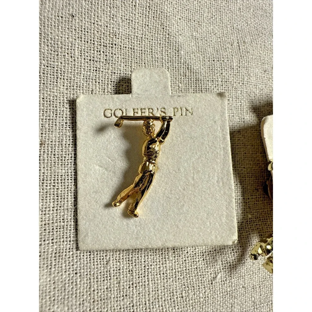 2-Men Golfer Swinging Club and 1-Birdie with golf ball Gold Tone Collectible Pin - Picture 6 of 9